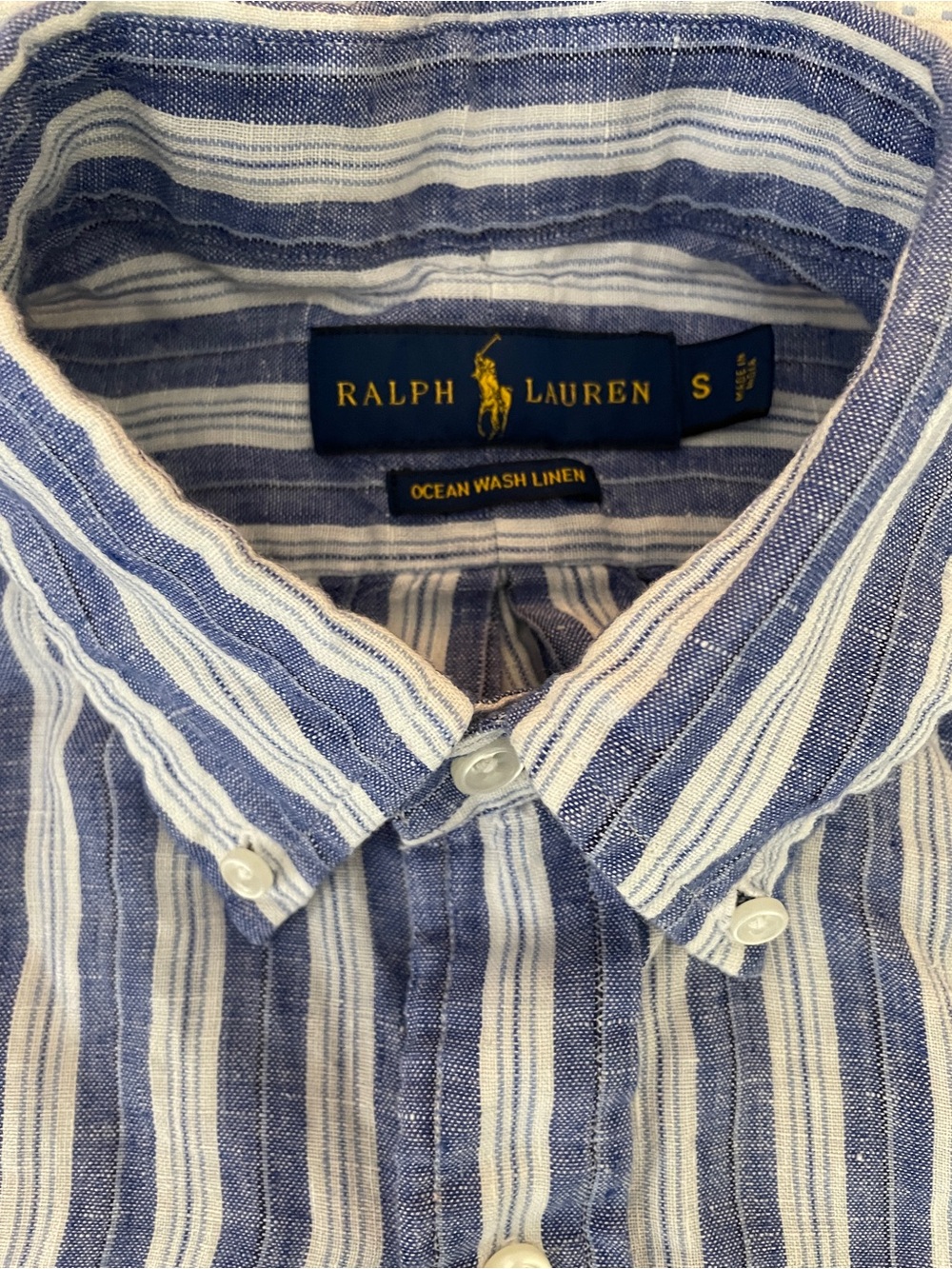 Polo Ralph Lauren Linen Longsleeve Blue and White Striped Button-Down Shirt